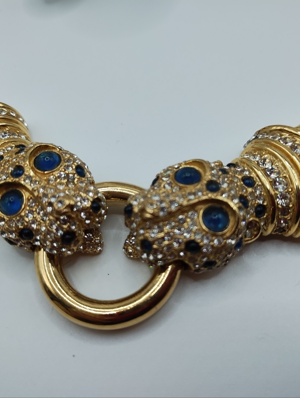 Vintage Ciner Double Panther Omega Necklace With The Rarest Blue Eyes - Picture 6 of 9